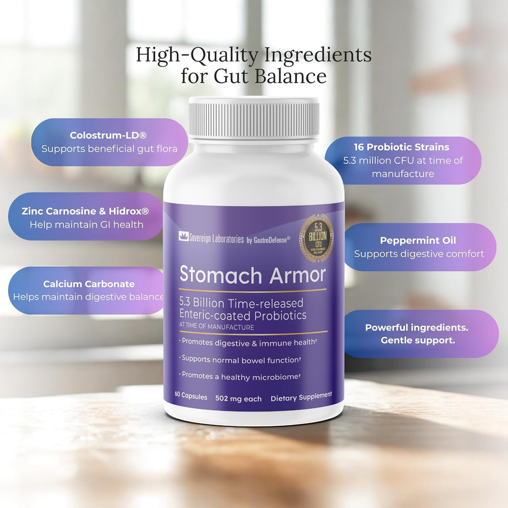 GastroDefense Stomach Armor - Prebiótico y Probiótico con Liposomal Colostrum-LD