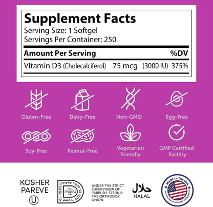 Zahler Vitamina D3 3000 IU - Suplemento de – Contribuye al funcionamiento normal de los músculos. – Image 4