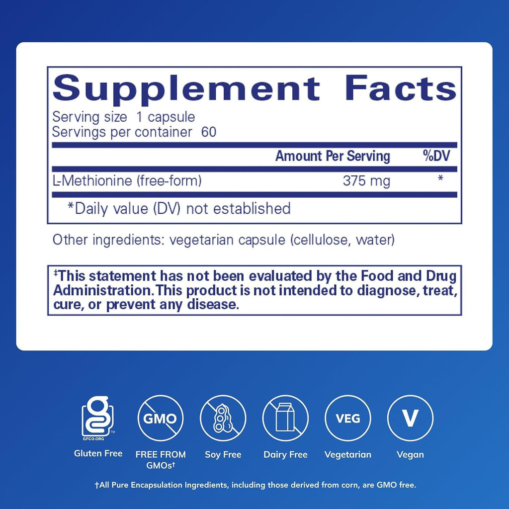Pure Encapsulations L-Metionina | Suplemento de Aminoácido para Articulaciones, Hígado y Páncreas | 60 Cápsulas
