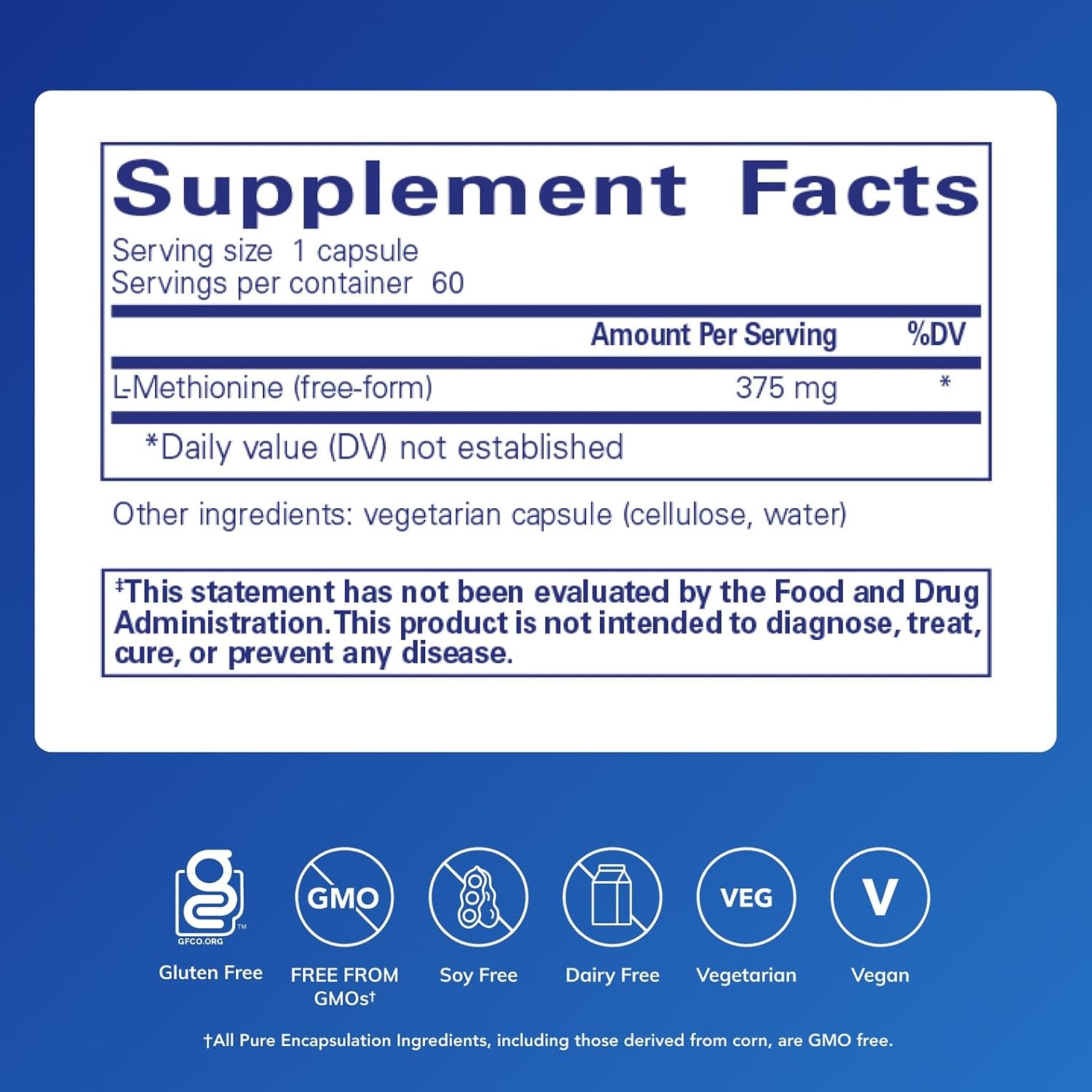 Pure Encapsulations L-Metionina | Suplemento de Aminoácido para Articulaciones, Hígado y Páncreas | 60 Cápsulas
