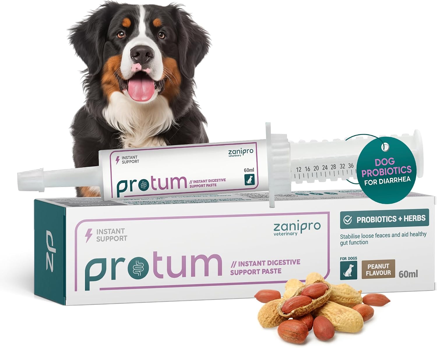 Zanipro Pasta Probiótica Veterinaria para Perros, Sabor Cacahuete (60ml)