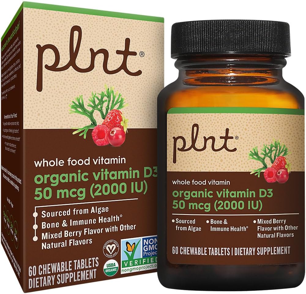 Vitamina D3 Orgánica 50 mcg (2000 UI) - Complemento Alimenticio de Origen Vegetal - 60 Comprimidos Masticables Sabor Frutos Rojos