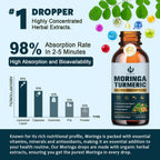 Extracto de Hojas de Moringa Orgánico en Gotas (2 Unidades) - con Cúrcuma, Boswellia y Pimienta Negra, Vegano, Sin Azúcar, 30 ml