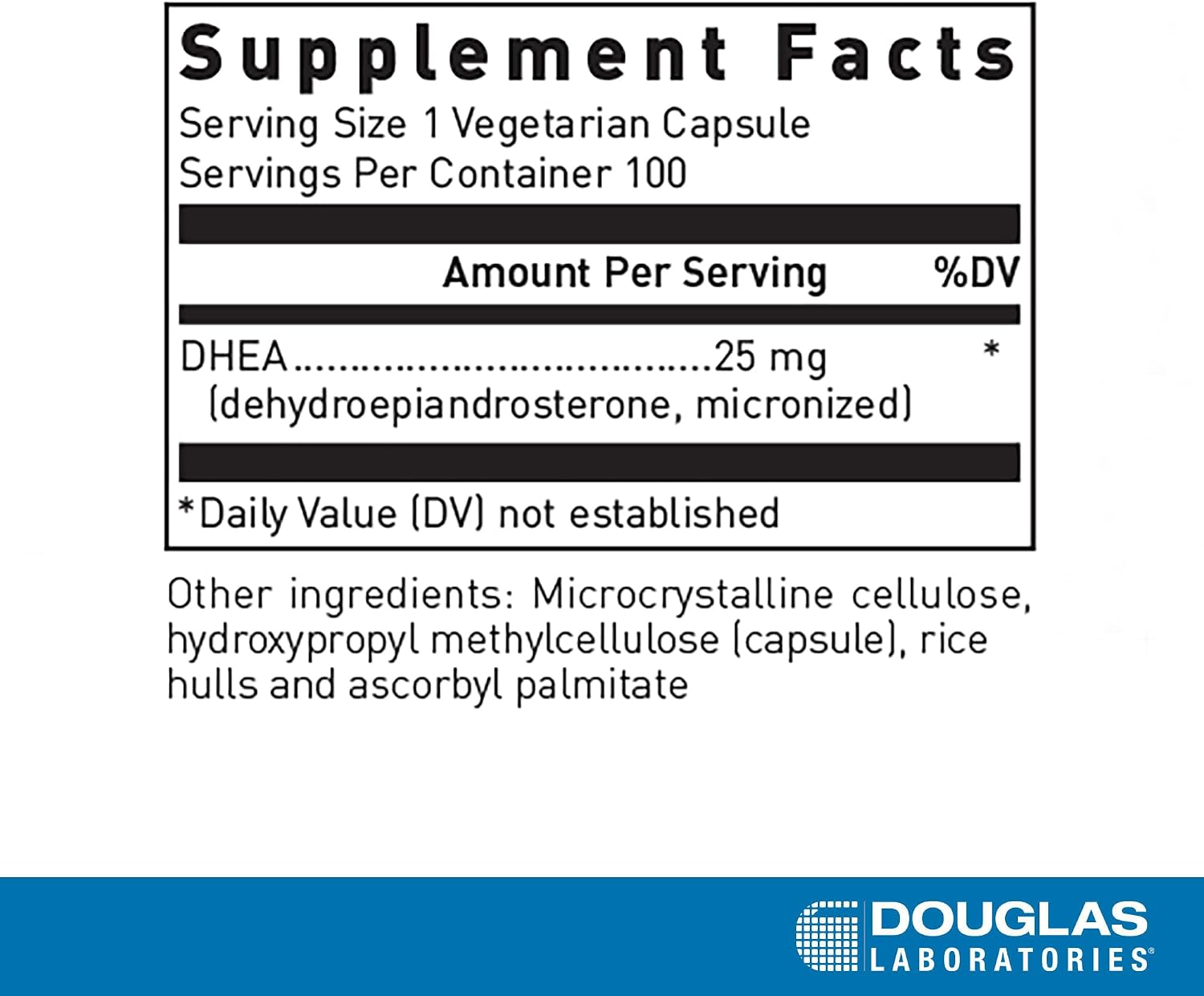 Douglas Laboratories DHEA 25 mg, 100 Cápsulas Vegetarianas