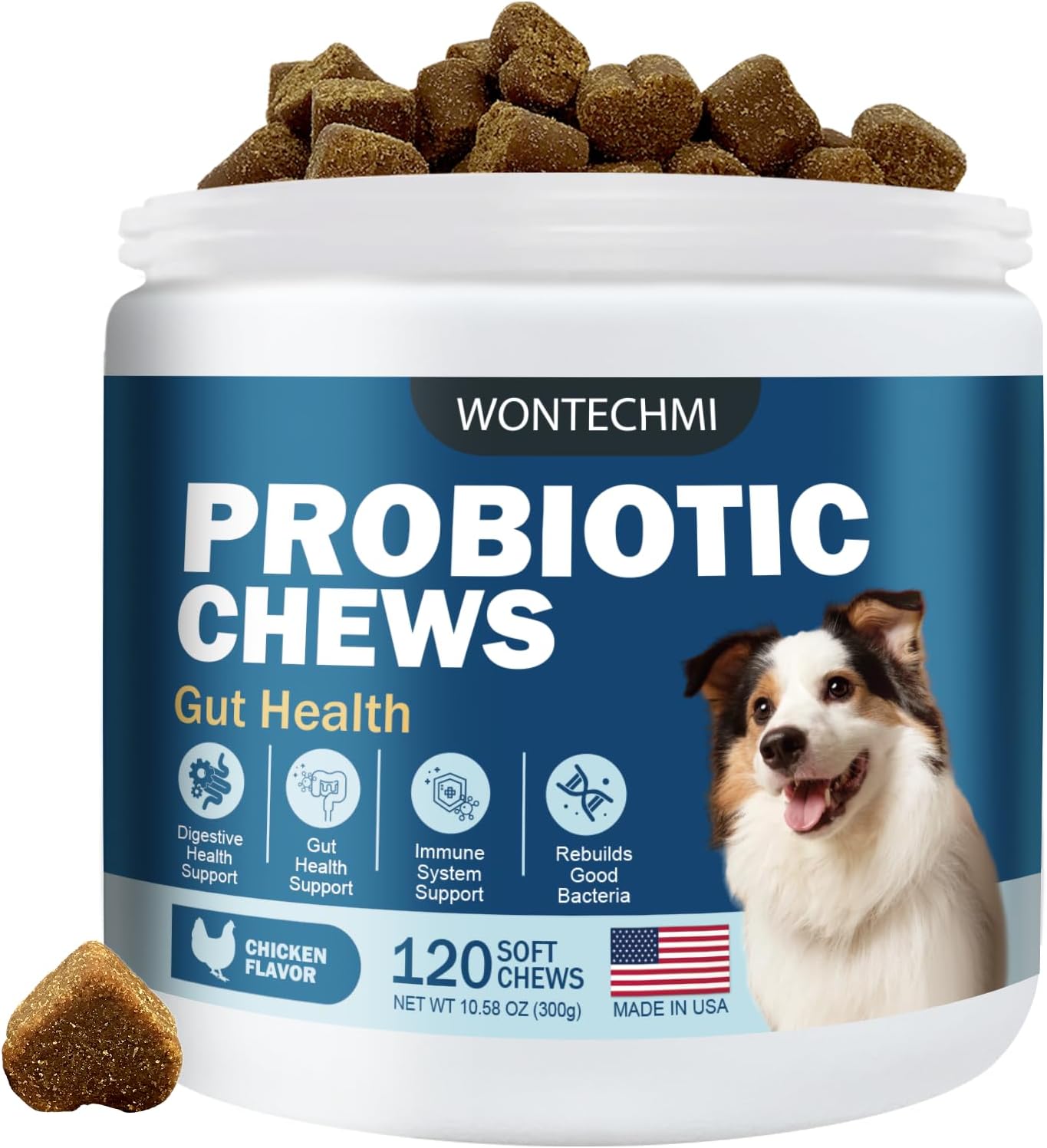 Probióticos para Perros - Salud Digestiva, Piel e Inmunidad - Masticables de Pollo (120 chews)