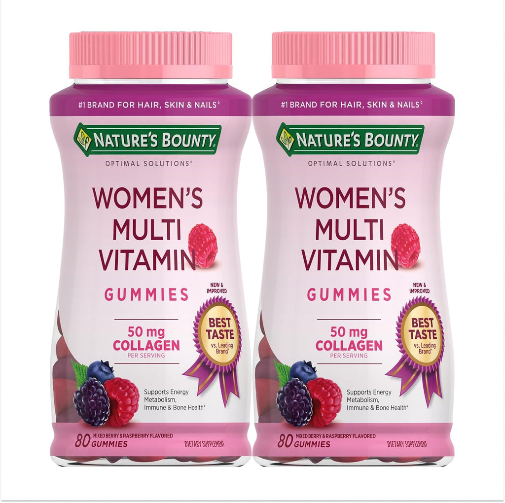 Nature's Bounty Optimal Solutions Multivitamínico para Mujeres, Gominolas de Frambuesa, 80 uds (Paquete de 2)