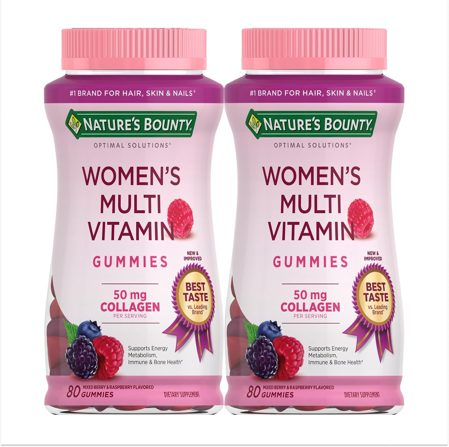 Nature's Bounty Optimal Solutions Multivitamínico para Mujeres, Gominolas de Frambuesa, 80 uds (Paquete de 2)