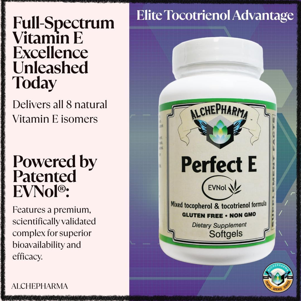 Perfect E - Patented EVNol® Brand tocotrienols Full Spectrum tocotrienol Complex w/Highest Ratio of Alpha, beta, Gamma, and Delta-tocotrienols (268mg - 400 IU) (30)
