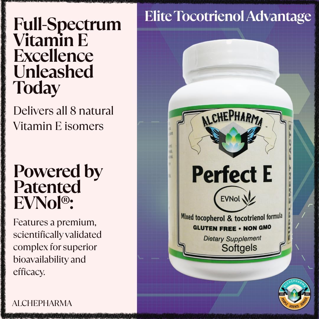 Perfect E - Patented EVNol® Brand tocotrienols Full Spectrum tocotrienol Complex w/Highest Ratio of Alpha, beta, Gamma, and Delta-tocotrienols (268mg - 400 IU) (30)