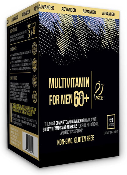 Actif Multivitamínico para Hombres Mayores de 60 Años con 30 Vitaminas y Hierbas Orgánicas, No Transgénico, 120 Comprimidos