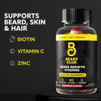 The Beard Club Gominolas de Biotina para el Crecimiento de la Barba - Suplemento Capilar para Hombres con Vitaminas B12, E y C - Sabor Fresa