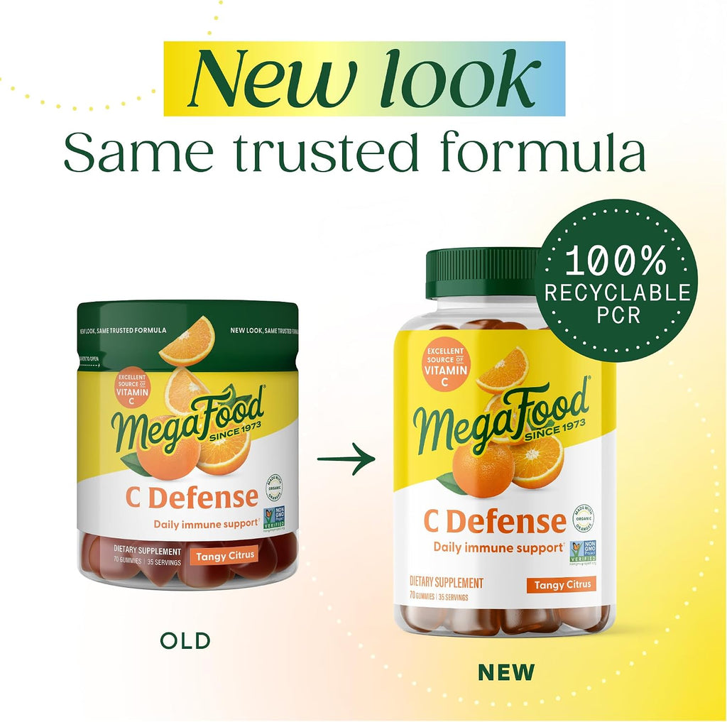 MegaFood C Defense - Gomitas de vitamina C con alimentos reales, sabor cítrico, 70 uds.