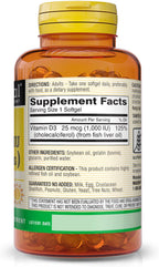 MASON NATURAL Vitamina D3 1000 UI (25 mcg) - 300 Cápsulas Blandas
