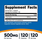 Nutricost L-Carnosina 500mg, 120 Cápsulas - Sin Gluten y No GMO