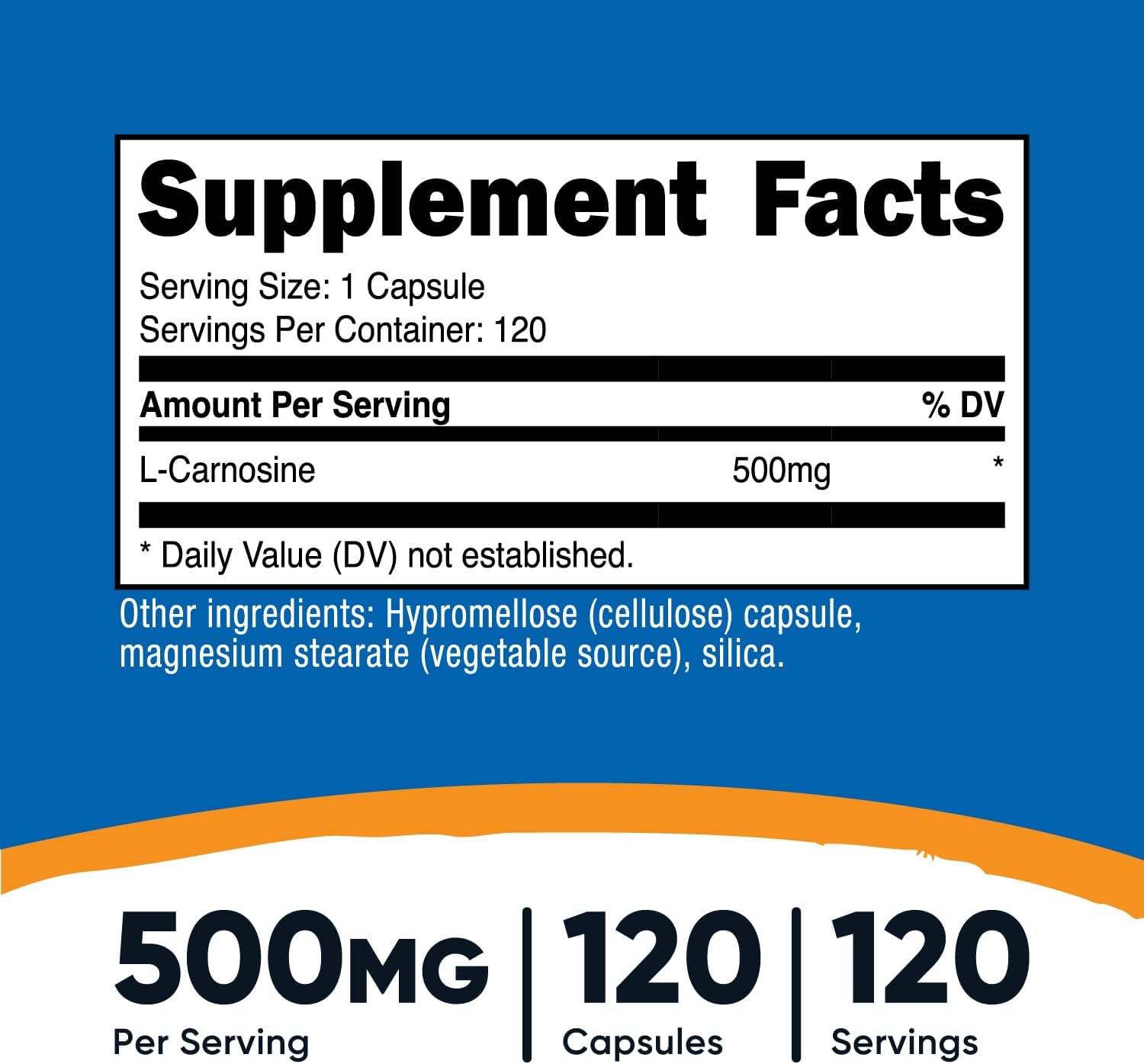 Nutricost L-Carnosina 500mg, 120 Cápsulas - Sin Gluten y No GMO