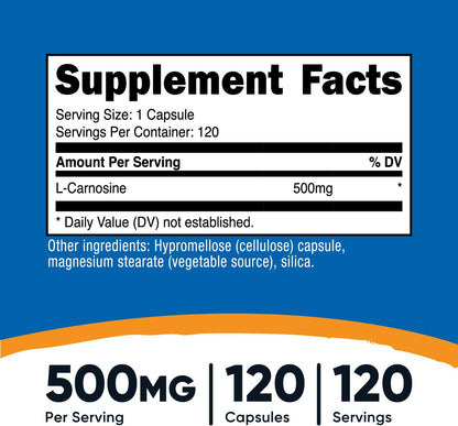 Nutricost L-Carnosina 500mg, 120 Cápsulas - – Una sola cápsula por ración – Image 2