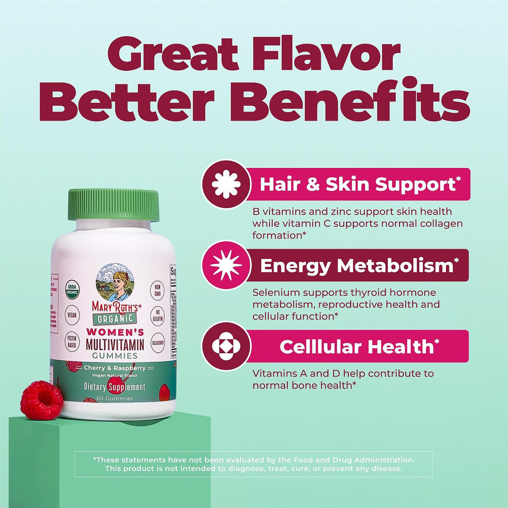 MaryRuth's Multivitamin Gominolas para Mujeres a partir de 14 Años | Apoyo Inmunológico | Salud de Piel y Cabello | Salud Reproductiva | Vitamina A C D E B6 B12 Biotina Zinc Yodo | Orgánico | Vegano | No GMO | 60 Unidades