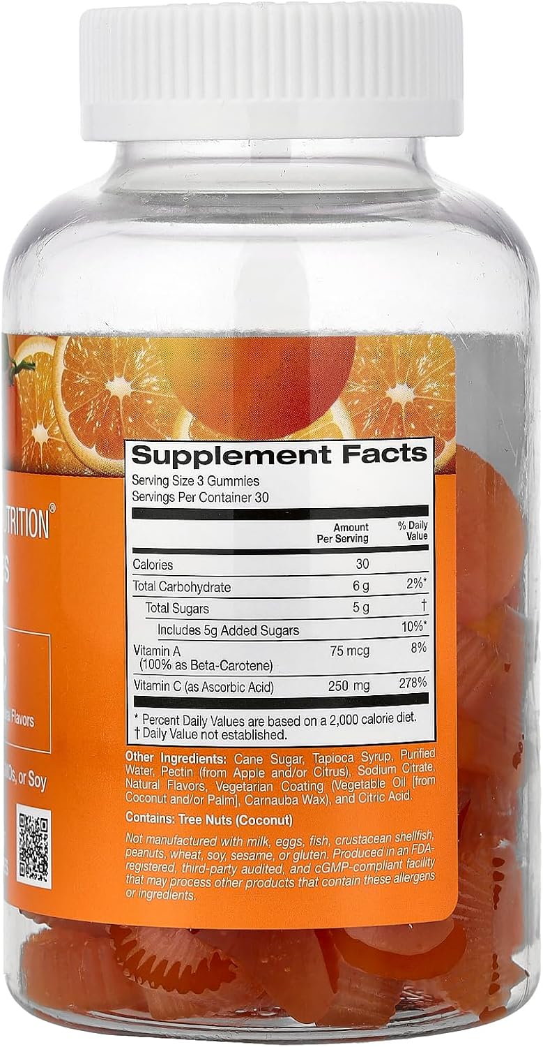 California Gold Nutrition Gomitas de Vitamina C con Vitamina A a partir de 100% Betacaroteno, 90 gomitas vegetarianas