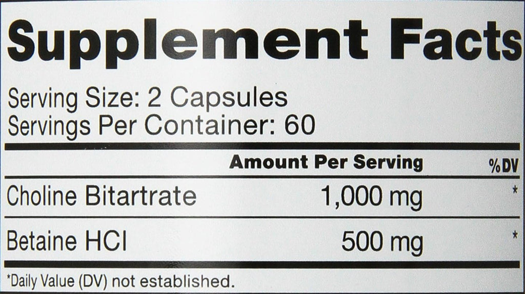 Roex Colina Bitartrato 1000 mg con Betaína HCl - 120 Cápsulas