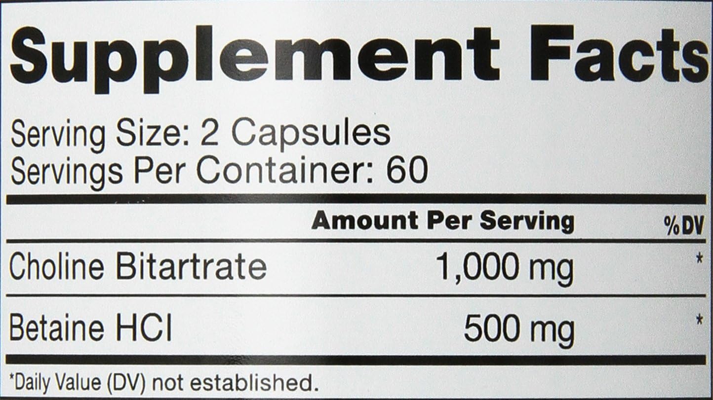 Roex Colina Bitartrato 1000 mg con Betaína HCl - 120 Cápsulas