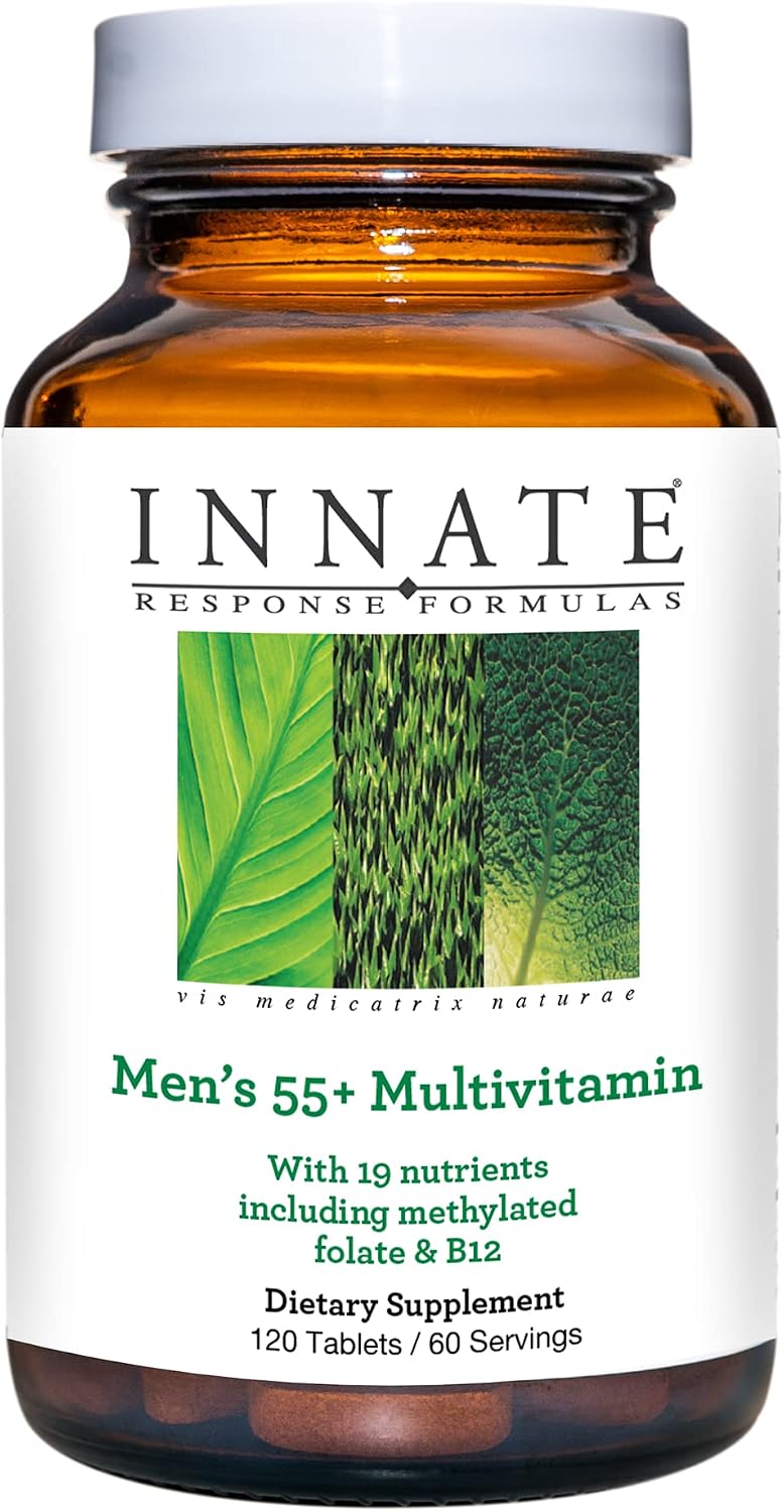 INNATE Response Formulas Men's 55+ Multivitamin, with Vitamin C, B12, D3, Choline and Methylfolate - 120 Vegan Tablets (60 Servings)