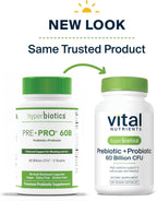Hyperbiotics Vital Nutrients Prebiótico y Probiótico para Mujeres y Hombres | 60 mil millones UFC | Salud Digestiva | 60 Cápsulas Veganas