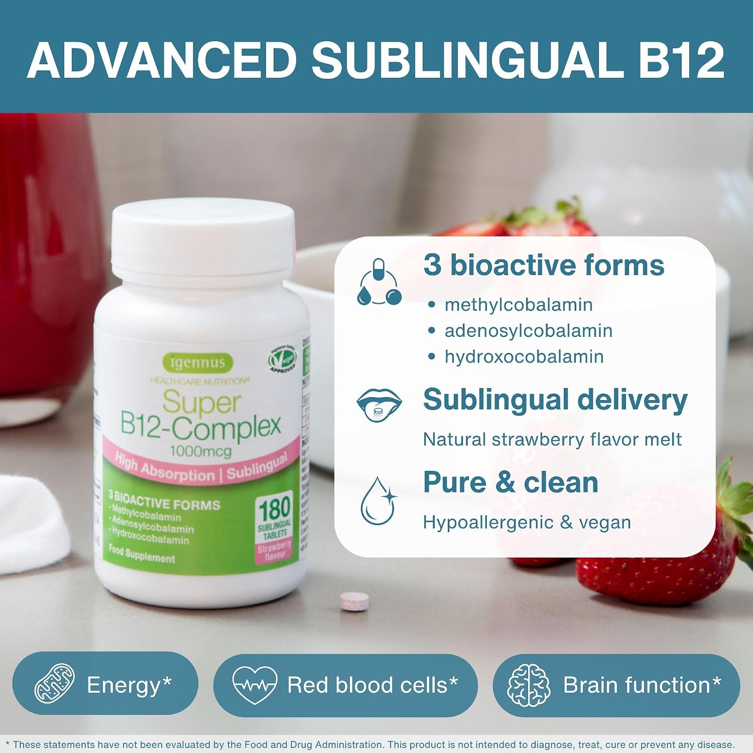 Igennus Sublingual Vitamin B12 Complex 1000mcg – Complejo de Vitamina B12 Bioactivo
