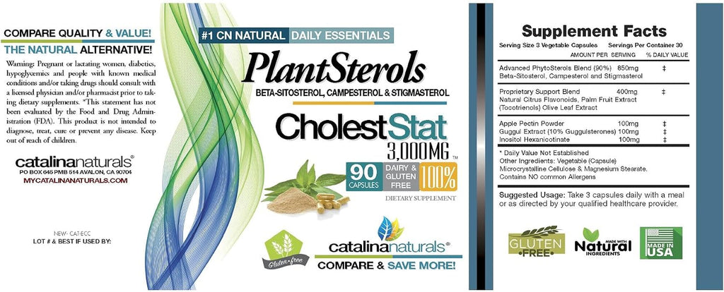 Catalina Naturals Complejo de Esteroles Vegetales Triple Potencia - Cholest-Stat - 3000mg - 90 Comprimidos