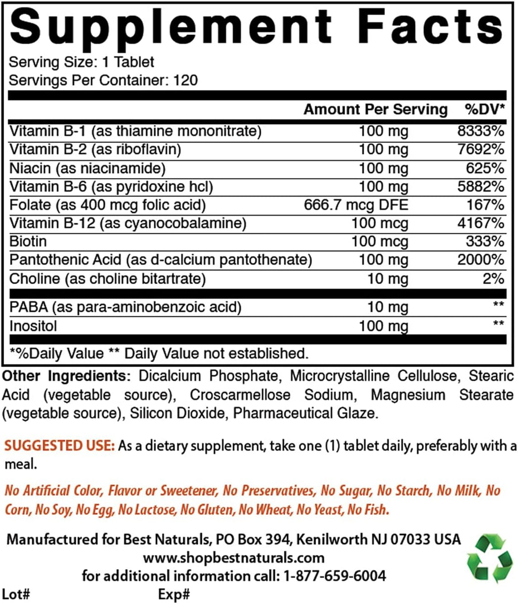 Best Naturals B-100 Complex para adultos, 120 Cápsulas