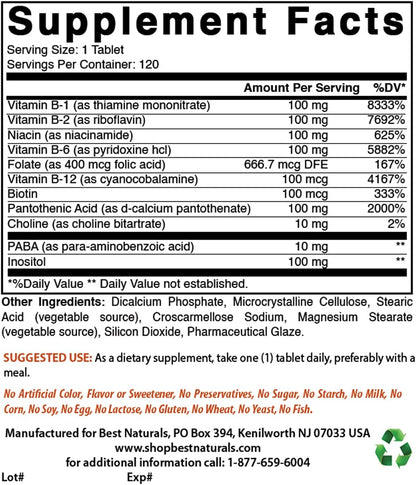 Best Naturals B-100 Complex para adultos, 120 Comprimidos – Image 2
