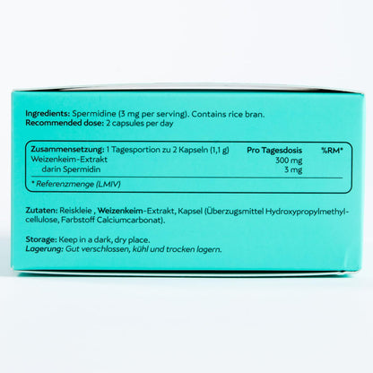 MASI Spermidine Supplement – 1.5mg, 60 Cápsulas, 1 Botella | Fabricado en Alemania, Testado en Suiza | Renovación Celular para Longevidad, Metabolismo, Inmunidad, Salud Cerebral y Cutánea | Vegano, No GMO