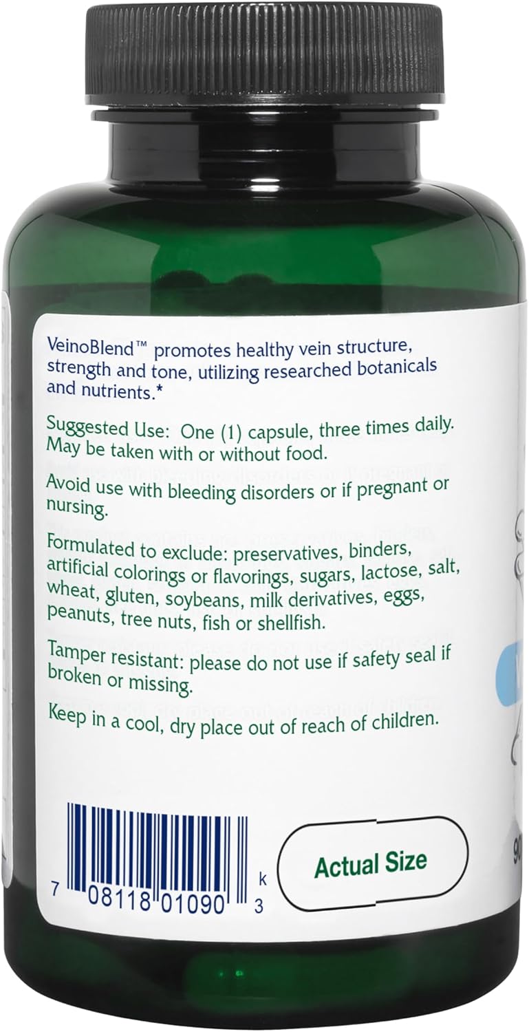 Vitanica VeinoBlend - Suplemento Circulatorio con Bromelina, Castaño de Indias, Centella Asiática, Rusco y Vitamina C - 90 Cápsulas