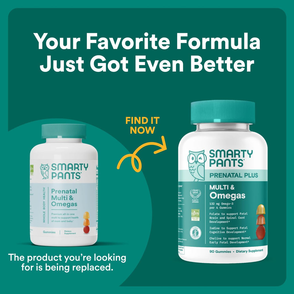 SmartyPants Vitaminas Prenatales para Mujeres, Gominolas Multivitamínicas con Omega 3 (EPA/DHA), Biotina, Metilfolato, Vitamina D3, C, B12, B6, A, K y Zinc, Inositol, 120 Gominolas (30 Días)