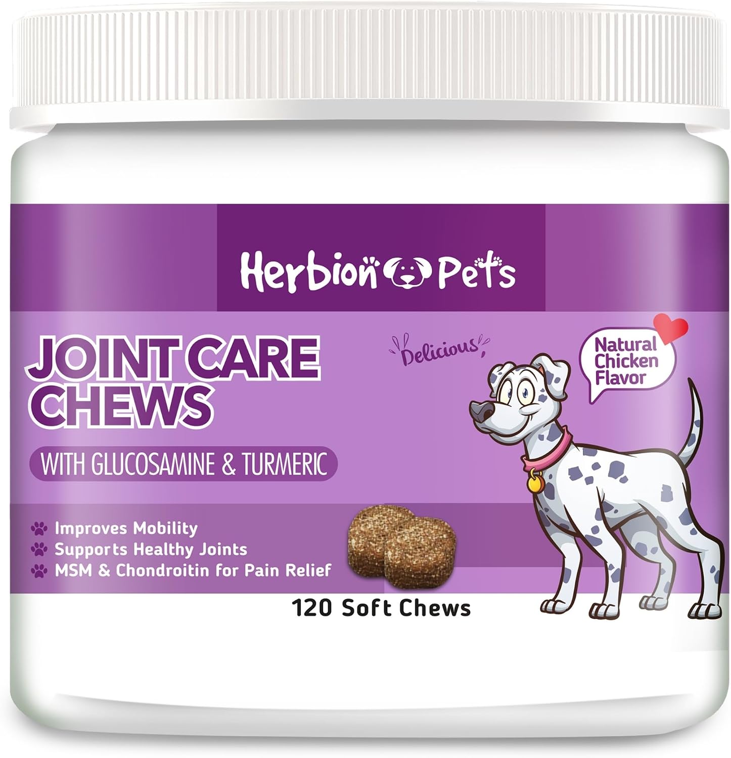 HERBION Pets Masticables Articulares con Glucosamina y Cúrcuma, 120 unidades