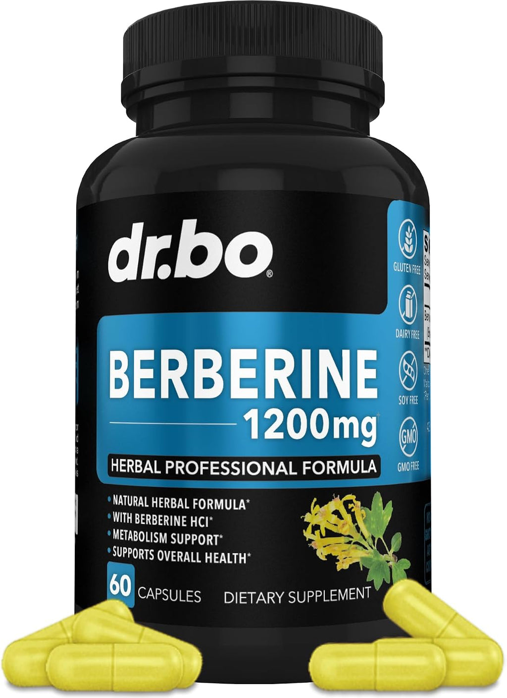 Berberina 1200mg Cápsulas - Suplemento de Berberina HCL - Apoyo Metabólico Saludable - 60 Comprimidos