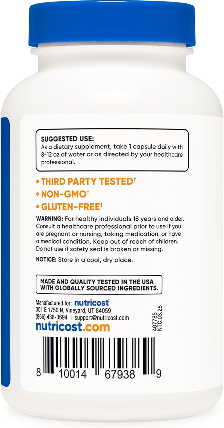 Nutricost L-Tryptophan 500mg, 120 Capsules - with BioPerine, Gluten-Free, Non-GMO