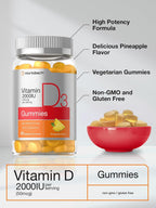 Horbäach Vitamina D3 2000 IU Gominolas | 90 uds | Vegetarianas | Sabor Piña | 50 mcg | Sin OMG, Sin Gluten