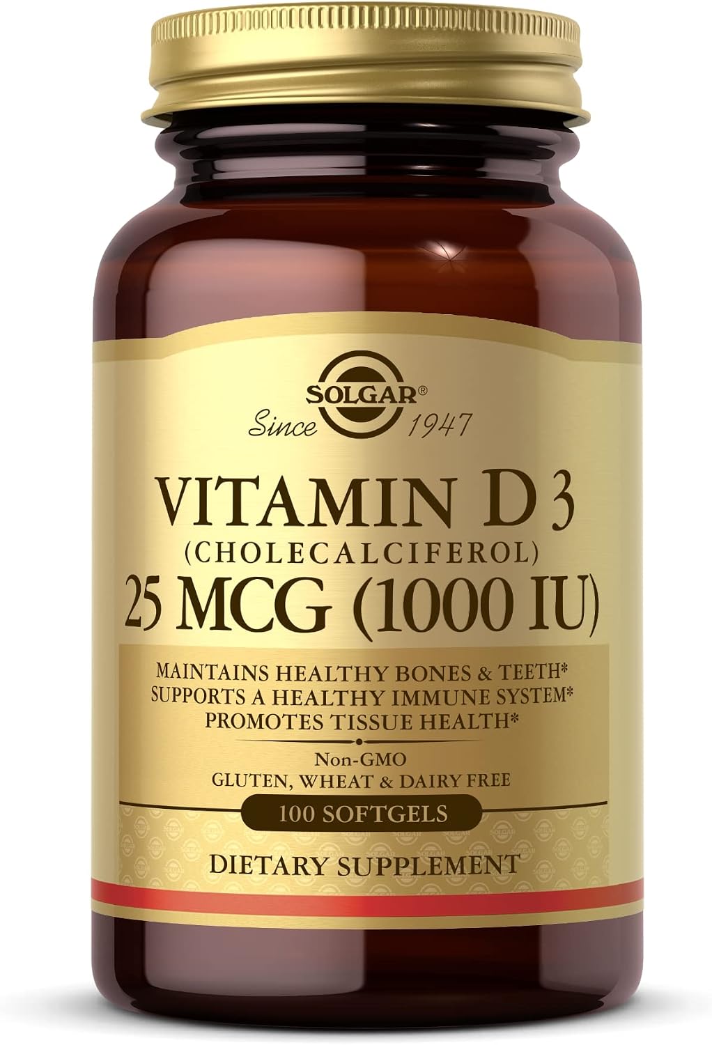Solgar Vitamina D3 (Colecalciferol) 25 mcg (1000 UI) - 100 Cápsulas Blandas