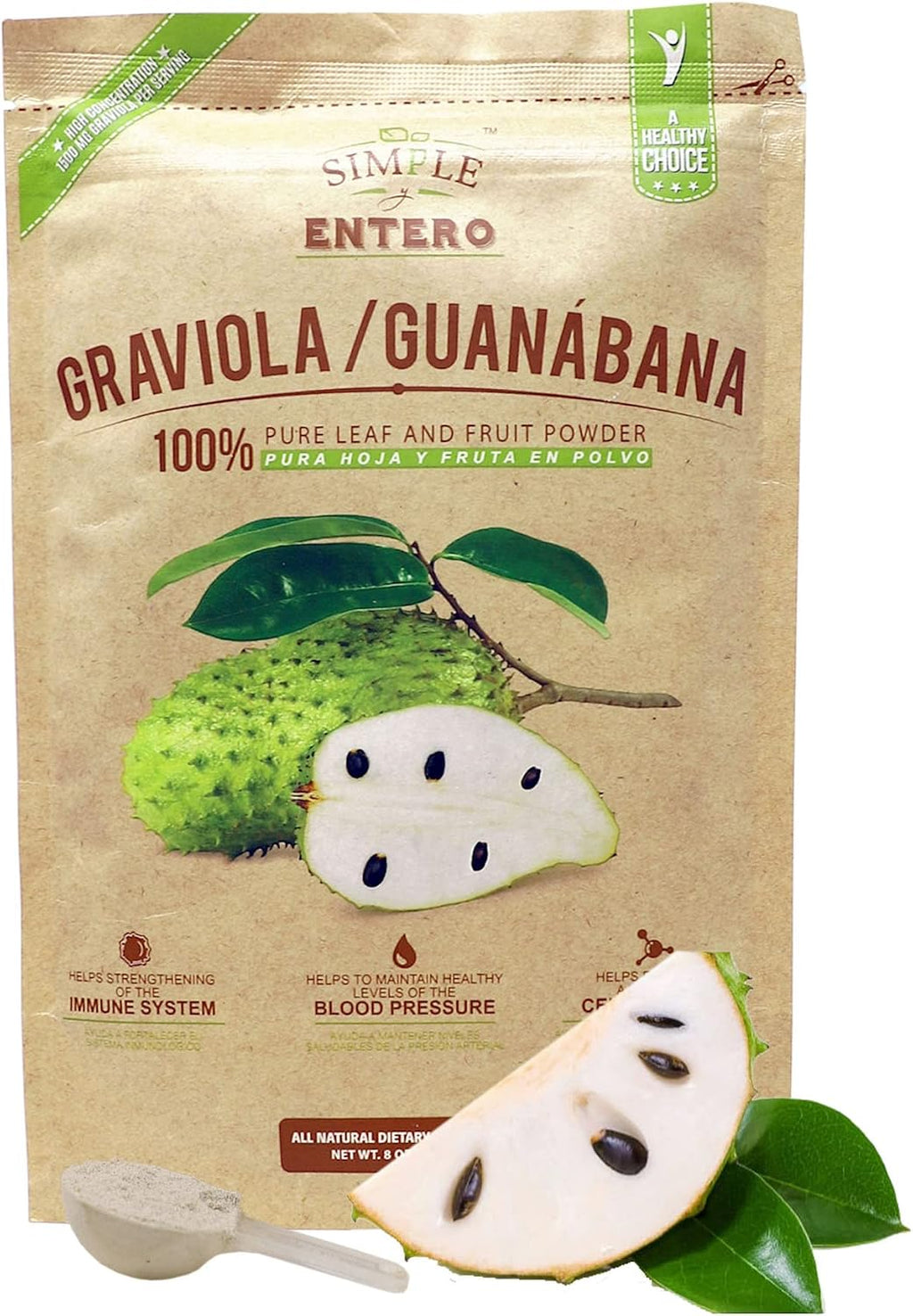 Graviola (Guánábana) en Polvo 100% Pura - Hoja y Fruta - 227 g (8 oz)