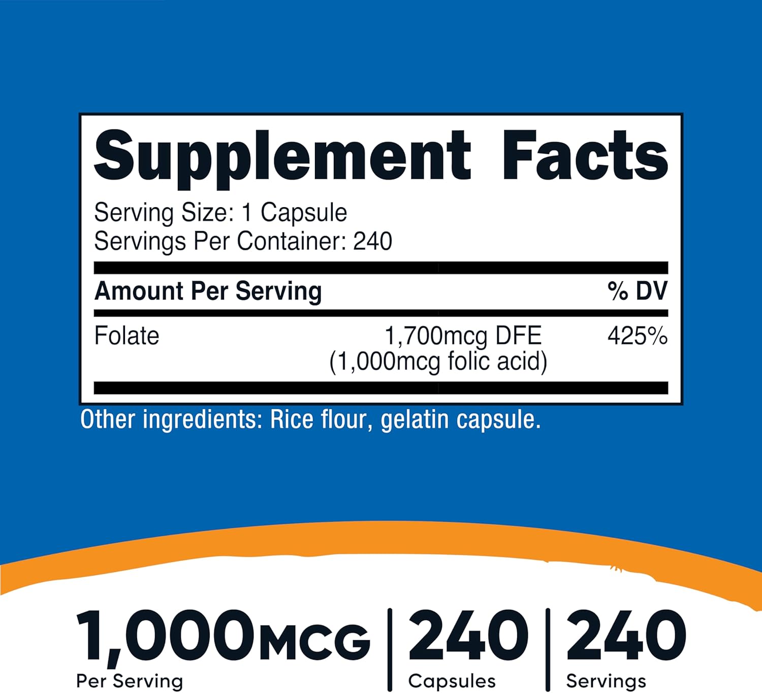 Nutricost Folic Acid (Vitamin B9) 1000mcg, 240 Capsules (2 Bottles)