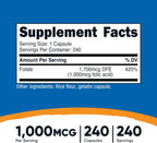 Nutricost Ácido Fólico (Vitamina B9) 1000 mcg, 240 Cápsulas (3 Frascos)