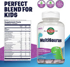 KAL MultiSaurus Multivitamínico Completo para Niños - Multivitamínico infantil con hierro, vitaminas A, C y calcio, sabor a bayas mixtas - 90 comprimidos masticables con forma de dinosaurio