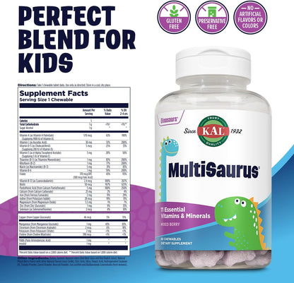 KAL MultiSaurus Kids Complete Multivitamin - Multivitamínico infantil con hierro, vitaminas A, C y calcio, sabor bayas – Image 2