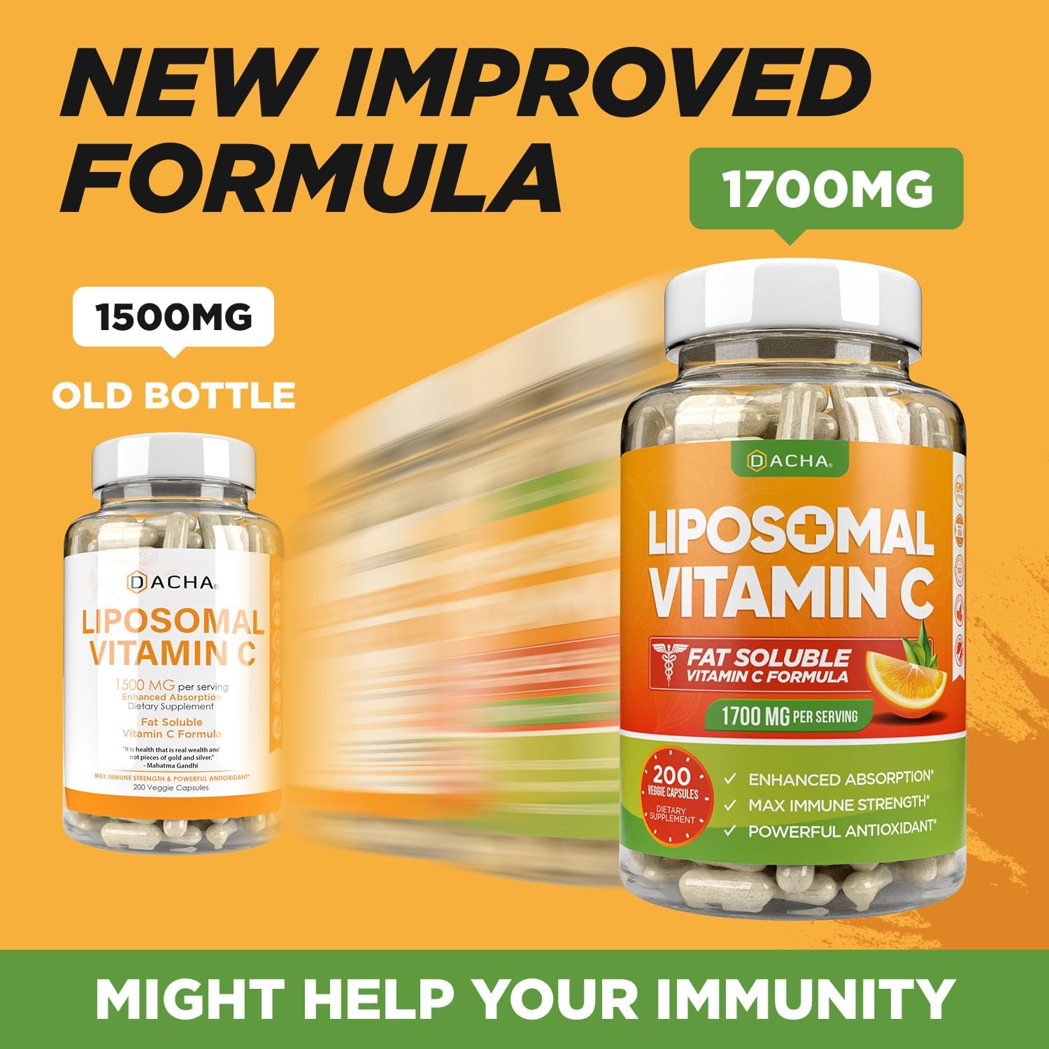 DACHA Vitamina C Liposomal Natural - 1700 mg, 200 Cápsulas - Alta Absorción, Vegano