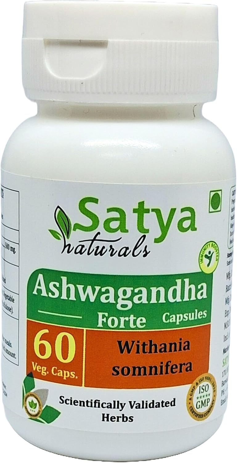 Ashwagandha Forte Cápsulas 500 mg – 60 Cápsulas Vegetales – Satya Naturals (Pack de 4)