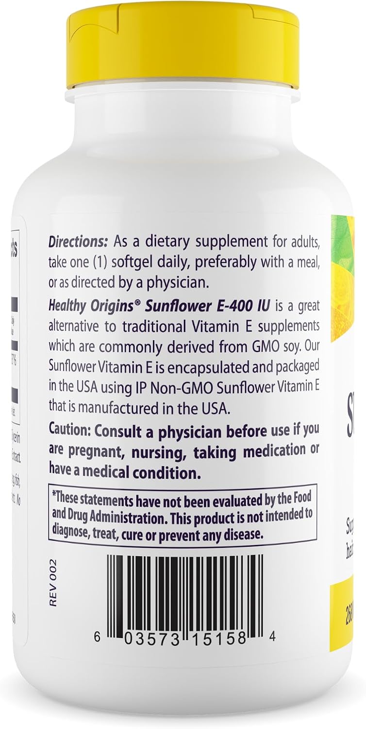 Healthy Origins Vitamina E 400 UI de Girasol - 120 Cápsulas Blandas