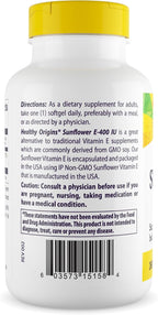 Healthy Origins Vitamina E 400 UI de Girasol - 120 Cápsulas Blandas