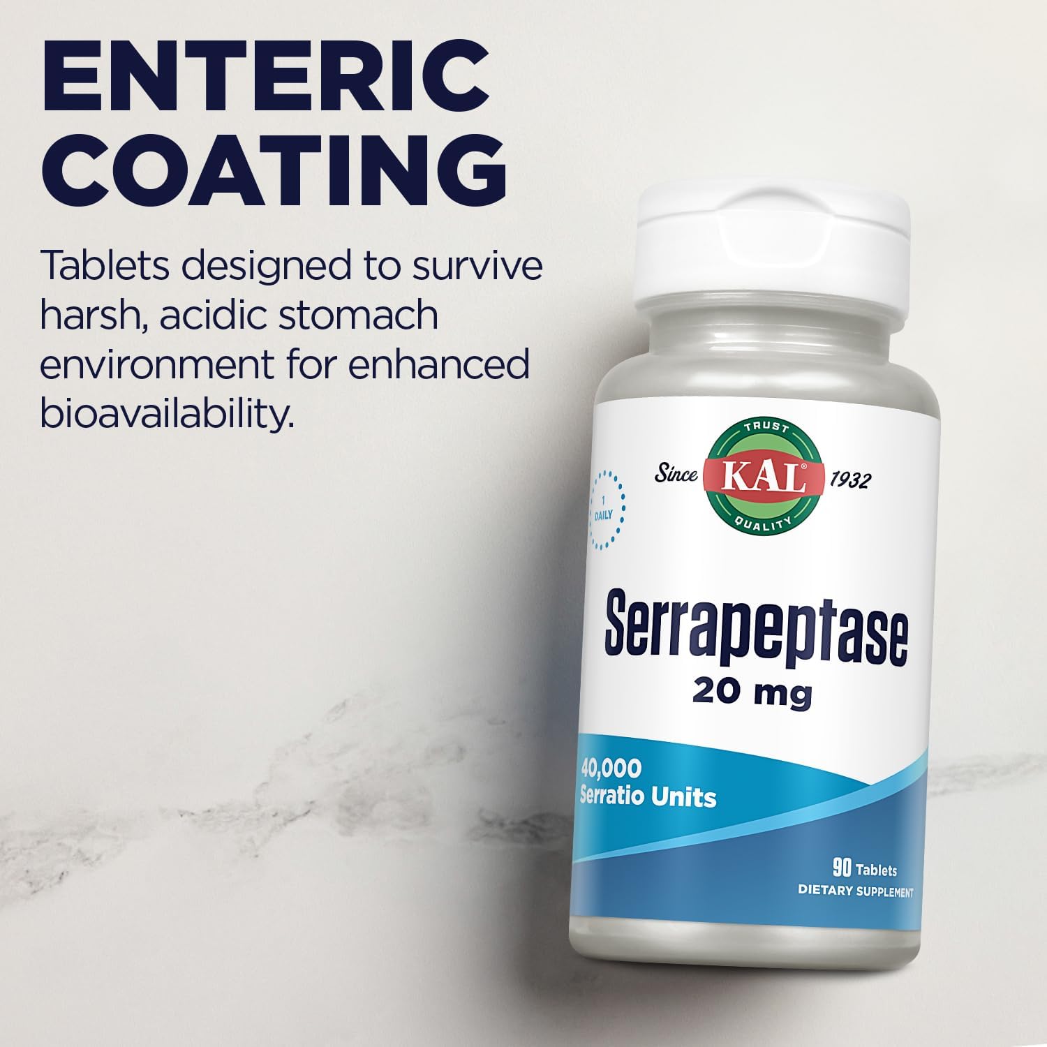 KAL Serrapeptase 20 mg - 90 Comprimidos - Cubierta Entérica