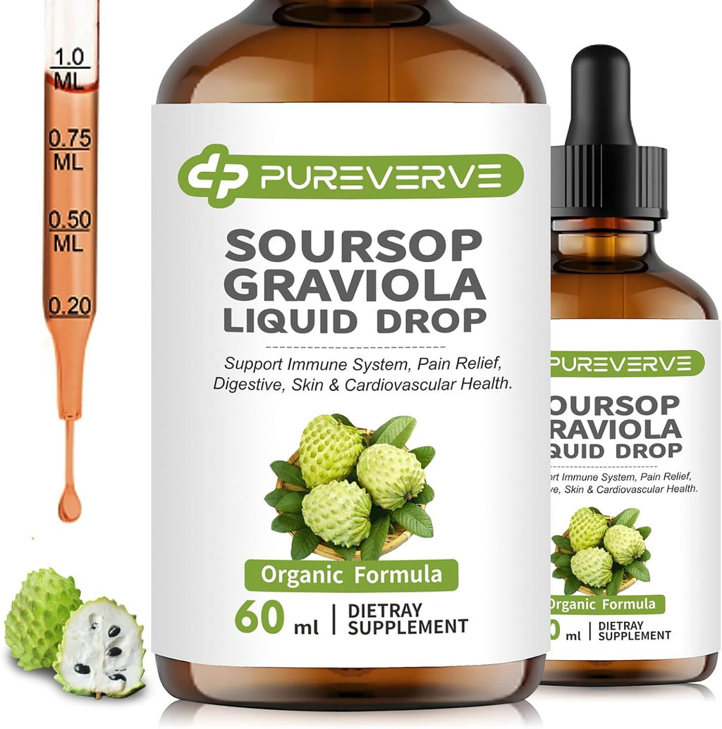 Herbal Goodness Graviola (Guanábana) Gotas Líquidas para el Apoyo Celular, Sistema Inmunitario y Salud Digestiva, Sin Azúcar, Sin Gluten, Sabor Natural, 60 ml