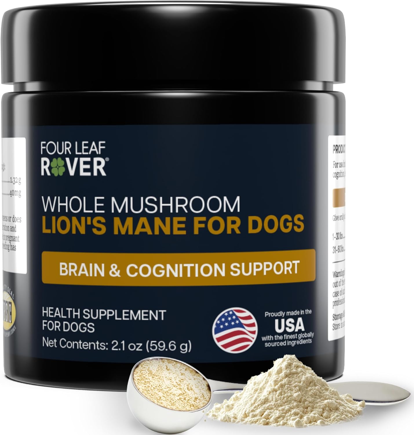 Lion's Mane para Perros – Setas Orgánicas Enteras – Apoyo Cognitivo Natural – 60 Días (Suministro para Perros Grandes)